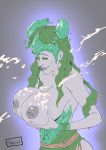  absurdres blue_skin breast_hold breasts bukkake cetrion crystal cum cum_on_body cum_on_breasts cum_on_upper_body glowing glowing_eyes goddess green_hair headpiece highres inverted_nipples large_breasts maraichux_(artist) mortal_kombat partially_clothed smile standing 