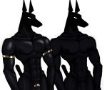  abs anubis arthropod_abdomen black_skin canid canine canis cappycat cock_ring deity domestic_dog egyptian_mythology glistening glistening_skin hi_res invalid_color jackal male mammal middle_eastern_mythology muscular mythology nipples nude penis 