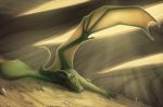  2019 black_horn claws detailed_background digital_media_(artwork) dragon feral green_eyes green_scales hi_res horn keltaan looking_at_viewer lying membranous_wings on_side scales scalie solo spines western_dragon wings 