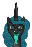  absurd_res blush bust_portrait changeling emu34b eyewear female forked_tongue friendship_is_magic glasses green_eyes green_insides hi_res horn mouth_shot my_little_pony portrait queen_chrysalis_(mlp) saliva sharp_teeth slit_pupils teeth tongue tongue_out vector 
