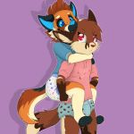  1:1 absurd_res candy canid canine carrying chocolate cinna cub diaper female female/female food fox hi_res invalid_tag kitshokit mammal playing waffle ych_(character) young 