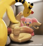  ampharos anal anal_penetration audino balls big_balls big_penis clade eyes_closed foreskin hi_res lying male male/male nintendo on_side open_mouth penetration penis pok&eacute;mon pok&eacute;mon_(species) sex smile thick_penis tongue tongue_out video_games 