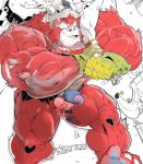  2016 anthro ape balls christmas clothing fur gloves gorilla holidays male mammal muscular muscular_arms muscular_male nude open_mouth open_smile penis primate red_fur smile solo thymilph vein 