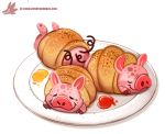  cryptid-creations domestic_pig group humor mammal plate pun sleeping suid suina sus_(pig) visual_pun 