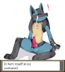  ! 2019 animal_genitalia animal_penis anthro balls blue_fur blush canid canine canine_penis clenched_teeth cum ejaculation erection fur hands-free hi_res knot lucario male mammal nintendo orgasm penis pok&eacute;mon pok&eacute;mon_(species) red_eyes simple_background sitting solo teeth text video_games zortie 