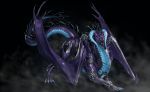  2019 black_tongue blue_eyes digital_media_(artwork) dragon feral hi_res horn membranous_wings open_mouth rakisha scalie solo spines standing teeth tongue western_dragon wings 