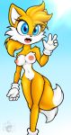  2019 2_tails absurd_res anthro areola big_eyes big_head blonde_hair blue_eyes blue_sky breasts canid canine cheek_tuft cjweasle clothing countershade_torso countershading crossgender dipstick_tail eyelashes fangs female footwear fox fur gloves hair hi_res mammal miles_prower mostly_nude multi_tail multicolored_fur multicolored_tail navel nipples open_mouth ponytail pussy raised_arm signature sky small_waist solo sonic_(series) sun tongue tuft two_tone_fur white_countershading white_fur yellow_fur 