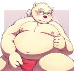  2019 anthro belly blue_eyes blush bulge clothing eyewear fur glasses hi_res humanoid_hands i_0rai leib_(tas) male mammal moobs nipples overweight overweight_male polar_bear sitting solo tokyo_afterschool_summoners underwear ursid ursine video_games white_fur 