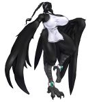  anklet anthro avian beak big_breasts bird bird_feet black_beak black_feathers black_hair braided_hair breasts clothing corvid corvus_(genus) crow emerald_(gem) eyebrow_through_hair eyebrows feathered_wings feathers female front_view gem green_eyes hair hi_res jewelry ketsuneko nipple_outline non-mammal_breasts nude pelvic_curtain realistic_wings scutes solo talons translucent translucent_hair white_clothing winged_arms wings 