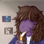  1:1 2019 anthro chalk clothed clothing deltarune digital_media_(artwork) female fire hair homo_the_domo lighter painting smoking solo susie teeth video_games 
