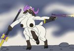  3_horns big_breasts bovid bovid_taur breasts caprine caprine_taur cleavage clothed clothing cloven_hooves crossbow digimon digimon_(species) digimon_taur female fur hi_res hooves horn huge_breasts karnator_(artist) mammal melee_weapon multi_horn nipples nude pajiramon polearm purple_horn quadruped ranged_weapon red_eyes sheep sheep_taur spear stomping taur voluptuous weapon white_fur 