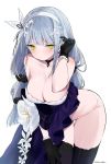  1girl amethyst_(gemstone) bangs blush breasts closed_mouth dress dress_flower eyebrows_visible_through_hair facial_mark girls_frontline gloves green_eyes hair_ornament hk416_(girls_frontline) long_hair looking_at_viewer mimelond panties silver_hair simple_background solo thighhighs underwear very_long_hair 