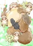  2019 absurd_res anthro anus balls belly blush brown_fur bulge butt canid canine clothing erection eye_scar fur group gyobu hi_res humanoid_hands humanoid_penis leaf male mammal moobs nipples overweight overweight_male penis pikaqoo_(artist) raccoon_dog scar tanuki tokyo_afterschool_summoners tongue tongue_out underwear video_games young 