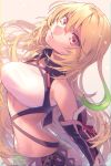  1girl ahoge blonde_hair coat cravat gradient_hair green_hair hair_between_eyes highres long_hair milla_maxwell multicolored_hair shirt strapless tales_of_(series) tales_of_xillia taut_clothes taut_shirt tubetop two-tone_hair ubo_(ubo_tales) 