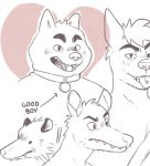  &lt;3 2018 anthro blush canid canine canis cheek_tuft collar didelphid digital_media_(artwork) domestic_dog eyebrows face_portrait fur glitter_trap_boy group hair hi_res line_art looking_at_viewer male mammal marsupial monochrome open_mouth piercing simple_background sketch slightly_chubby smile snout tongue tongue_out tuft white_background 