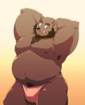  2019 absurd_res anthro armpit_hair belly blush brown_fur clothing cute_fangs fundoshi fur hi_res japanese_clothing jumperbear love_mechanic male mammal moobs navel nipples overweight overweight_male simple_background solo tom_(lm) underwear ursid 