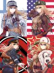  &gt;:( 4girls absurdres american_flag ammunition_pouch assault_rifle bag bangs belt belt_buckle belt_pouch binoculars blonde_hair blue_eyes blue_skirt bolt_action breasts brown_belt buckle canteen character_name clip_(weapon) closed_mouth coat coat_of_arms commentary commentary_request cowboy_shot earmuffs en_bloc_clip explosive eyebrows_visible_through_hair finnish_flag finnish_text flag_background from_side fur_collar fur_hat fur_trim girls_frontline gloves green_eyes green_neckwear grenade grenade_pin gun hair_between_eyes hair_tie hammer_and_sickle hand_in_hair handgun hat highres holding holding_grenade holding_weapon holster holstered_weapon hood hood_down hooded_coat jacket knife load_bearing_equipment long_hair looking_back looking_to_the_side m1911 m1_garand m1_garand_(girls_frontline) md5_mismatch military military_hat military_uniform mod3_(girls_frontline) mosin-nagant mosin-nagant_(girls_frontline) multiple_girls multiple_straps necktie open_clothes open_coat over_shoulder pantylines pistol pouch red_bag red_neckwear red_star revolver ribbed_sweater rifle satchel side_ponytail sidelocks skirt smile stg44 stg44_(girls_frontline) submachine_gun suomi_kp/-31 suomi_kp31_(girls_frontline) swastika sweater testame uniform ushanka weapon weapon_over_shoulder white_background white_coat white_gloves white_headwear 