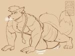  4:3 anthro breath canid canine clothed clothing hair huge_bulge male mammal monochrome muscular muscular_male pushups siriusdog solo topless 