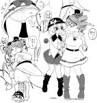  2girls ass ass_grab blush boots bracelet breasts commentary_request eyebrows_visible_through_hair eyewear_on_head hat hat_ribbon heavy_breathing himajin_noizu jewelry komeiji_koishi large_breasts looking_at_another monochrome multiple_girls muscle muscular_female necklace panties pantyshot ribbon skirt sleeveless spanking touhou translated triangle_mouth underwear wide_sleeves yorigami_jo&#039;on yuri 