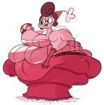  2019 baroness_von_bon_bon belly big_belly big_breasts breasts clothed clothing cuphead_(game) digital_media_(artwork) eating female food fuzzywooly humanoid not_furry obese overweight simple_background solo video_games 