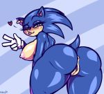  2019 anthro anus big_breasts blush breasts butt clothing crossgender ear_piercing ear_ring eulipotyphlan female gloves green_eyes hedgehog looking_at_viewer mammal neayix nipples nude one_eye_closed piercing pussy simple_background smile solo sonic_(series) sonic_the_hedgehog thick_thighs tongue video_games wink 
