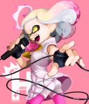  +_+ 1girl :d artist_name black_gloves blonde_hair character_name domino_mask dress fingerless_gloves floating_hair gloves gradient_hair highres hime_(splatoon) holding holding_microphone mask medium_hair microphone mole mole_under_mouth multicolored_hair open_mouth otoboke-san pantyhose pink_background pink_hair pink_legwear platinum_blonde_hair pointy_ears shorts shorts_under_dress sleeveless sleeveless_dress smile solo splatoon_(series) splatoon_2 suction_cups symbol-shaped_pupils teeth tentacle_hair two-tone_hair white_dress white_shorts yellow_eyes 