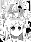  ... 5girls bag bangs black_hair blonde_hair blunt_bangs breasts cellphone chair classroom closed_mouth day desk empty_eyes eyebrows_visible_through_hair eyelashes greyscale hair_between_eyes holding holding_cellphone holding_phone indoors katou_asuka kneehighs kuroki_tomoko long_hair low_twintails monochrome multiple_girls nemoto_hina okada_akane open_mouth phone phone_screen pink_hair pleated_skirt popora_(nene_ichido) school school_bag school_chair school_desk school_uniform screen shaded_face shirt sitting skirt smartphone smile sunlight tamura_yuri translated twintails watashi_ga_motenai_no_wa_dou_kangaetemo_omaera_ga_warui! white_shirt window 