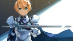 1boy armor blonde_hair blue_eyes eugeo highres looking_at_viewer shikei short_hair solo sword sword_art_online_alicization weapon 
