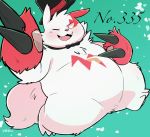  2019 anthro belly blush hat male nintendo one_eye_closed overweight overweight_male pok&eacute;mon pok&eacute;mon_(species) simple_background solo uokkom video_games wink zangoose zangoose_day 