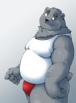  2019 anthro belly black_nose blush bulge butt clothing cute_fangs hugo_(jumperbear) humanoid_hands jumperbear male mammal overweight overweight_male shirt simple_background solo underwear ursid 
