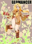  1girl blonde_hair boots breasts commentary_request dress final_fantasy final_fantasy_tactics geomancer_(fft) gloves groin long_hair looking_at_viewer no_panties open_mouth qontamblue smile solo twintails 