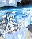  animal_ears artist_request barefoot blue_hair feet female furry headphones loli paws science_fiction scifi solo space tail toes 
