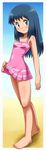  1girl awa blue_hair blush flat_chest highres hikari_(pokemon) legs loli long_hair long_image nintendo pokemon pokemon_(anime) smile solo swimsuit tall_image 