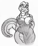  absurd_res alligator anthro big_breasts blush breasts clothed clothing crocodile crocodilian dress female flashing hi_res muscular naughty_face nipples one_breast_out partially_clothed reptile scalie sketch smile smirk solo suggestive thebonezonedeluxe tongue traditional_media_(artwork) wide_hips 