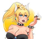  absurd_res bowser bowsette_meme breasts cigarette cleavage clothed clothing crown ear_piercing ear_ring female hi_res humanoid janesheep koopa mario_bros nintendo piercing scalie solo super_crown video_games 