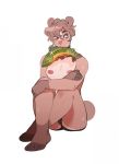  anthro blush bulge clothed clothing fish girly hair hi_res male mammal marine mastectomy_scars megumigoo nipples scar simple_background sitting solo sweat topless underwear ursid visibly_trans white_background 