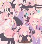  &gt;_&lt; 1boy ;d =_= animal_ears arm_warmers astolfo_(fate) bendy_straw black_footwear black_legwear black_ribbon black_skirt black_sweater blush carton cat_ears cat_tail closed_eyes closed_mouth dress drinking_straw eyebrows_visible_through_hair fang fate/apocrypha fate/grand_order fate_(series) fish food hair_between_eyes hair_ribbon hand_to_own_mouth hands_up happy heart highres holding holding_carton holding_food hood hoodie lightning_bolt loafers long_braid long_hair long_sleeves looking_at_viewer lying milk_carton multicolored_hair multiple_views neckerchief notice_lines on_stomach one_eye_closed open_mouth otoko_no_ko out_of_frame pantyhose paw_background petting pink_background pink_hair pink_neckwear pink_skirt pink_tail pink_theme plate pleated_skirt profile puffy_short_sleeves puffy_sleeves purple_eyes purple_hoodie purple_shirt ribbon school_uniform serafuku shirt shoes short_sleeves sitting skin_fang skirt sleeves_past_wrists slit_pupils smile sparkle srinitybeast streaked_hair striped striped_shirt sweater sweater_dress tail tail_ribbon thighhighs unhappy v-shaped_eyebrows very_long_hair white_hair white_shirt 