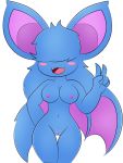  alpha_channel anthro bangs_(character) big_ears blush blush_stickers breasts chiropteran cute_fangs female gesture hair_over_eyes hi_res mammal membranous_wings navel nintendo nipples nude open_mouth pok&eacute;mon pok&eacute;mon_(species) pok&eacute;morph pussy smile solo v_sign video_games winged_arms wings zinzoa zubat 