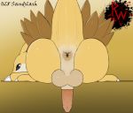  2019 animal_genitalia anus balls butt claws darkened_genitals digital_media_(artwork) erection feral looking_back male mammal nintendo penis pok&eacute;mon pok&eacute;mon_(species) presenting presenting_hindquarters puffy_anus rapistwerewolf rear_view sandslash simple_background solo video_games 