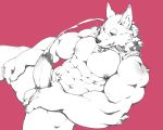  abs anthro balls biceps boshiko4 canid canine canis clothing cum cumshot ejaculation erection fur hi_res lying male mammal masturbation muscular muscular_male nipples nude one_eye_closed orgasm pecs penile penile_masturbation penis shirt solo tank_top topwear wolf 