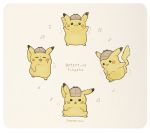  :3 :d :o ^_^ artist_name ayu_(mog) beamed_eighth_notes beige_background cabbie_hat character_name closed_eyes commentary_request copyright_name dancing detective_pikachu_(movie) detective_pikachu_(series) eighth_note full_body gen_1_pokemon hat musical_note no_humans open_mouth pikachu pokemon pokemon_(creature) quarter_note simple_background smile 