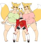  animal_humanoid big_breasts black_clothing blonde_hair blush bottomwear breasts camel_toe canid canid_humanoid canine canine_humanoid cleavage clothed clothing crossed_arms dipstick_tail ear_tuft eyebrow_through_hair eyebrows female footwear fox_humanoid full-length_portrait fur fur_collar green_clothing green_topwear group hair half-closed_eyes hi_res high_heels humanoid japanese_clothing kimono knee_socks legwear light_skin mammal mature_female multicolored_tail namu_gunsou nipple_outline orange_eyes overweight overweight_female panties pink_clothing pink_topwear platform_footwear platform_heels portrait red_clothing red_eyes shoes shorts simple_background slit_pupils smile socks tabi_socks topwear translucent translucent_hair tuft underwear white_background white_bottomwear white_clothing white_fur white_panties white_shorts white_socks wide_hips yellow_fur 