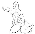  2010 anthro big_breasts biped blush bouchee bra breasts butt clothing digital_media_(artwork) eyelashes eyes_closed female kneeling lagomorph leporid long_ears mammal mostly_nude panties pouting rabbit_tail simple_background slightly_chubby solo thick_thighs underwear white_background 