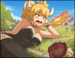  ambiguous_gender areola blonde_hair blue_eyes blush bowsette_meme bracelet breasts breath_powers burping castle clothed clothing collar crown cutaway cute_fangs dialogue digestion ear_piercing english_text eyebrow_through_hair eyebrows female female_focus fire fire_breathing hair hi_res horn humanoid jewelry karbo legwear lying macro mario_bros nintendo nipple_slip nipples on_side open_mouth outside piercing ponytail shell sound_effects spiked_bracelet spiked_collar spiked_shell spikes stomach super_crown text thigh_highs toad_(mario) tongue translucent translucent_hair tree uvula video_games vore 