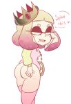  2019 animal_humanoid animated beauty_mark blush breasts butt cephalopod cephalopod_humanoid clothing crown dialogue english_text female frame_by_frame hand_on_butt humanoid inkling legwear looking_at_viewer marine marine_humanoid mollusk mollusk_humanoid nintendo oopsynsfw pearl_(splatoon) pussy simple_background solo speech_bubble splatoon tentacle_hair tentacles text video_games 