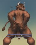  anthro anus balls bovid bovine butt cattle clothing doughnut erection food hi_res jockstrap looking_at_viewer male mammal muscular muscular_male penis pinup pose precum presenting presenting_anus rov solo spread_butt spreading underwear 