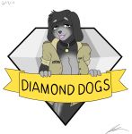  anthro banner bottomless canid canine clothed clothing collar diamond_(disambiguation) female hair hi_res jeffthehusky konami mammal metal_gear name_tag patch_(disambiguation) short_hair smile text tongue tongue_out uniform video_games voluptuous 