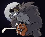  2018 absurd_res anthro barely_visible_genitalia barely_visible_penis biped black_nose canid canine canis claws cum cumshot digital_media_(artwork) ejaculation eyebrows food fruit full_moon fur grey_fur halloween haps hi_res holding_object holidays looking_up male mammal moon muscular muscular_male night nude orgasm outside pecs penetration penis plant pumpkin simple_background smile solo standing teeth three-quarter_view were werecanid werecanine werewolf white_fur wolf 