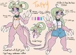  2016 anthro breasts cherry claws collar corelle-vairel dungaree eyewear female food forked_tongue fruit gecko glasses green_hair hair hybrid lizard model_sheet nipple_outline oc_sheet plant reptile scalie small_breasts solo studded_collar tappy_(corelle-vairel) tongue tongue_out young 