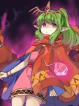  1girl aura bracelet chiki cloak closed_mouth dark_aura dress fire_emblem fire_emblem:_monshou_no_nazo fire_emblem_heroes fish_student green_hair jewelry long_hair mamkute pink_dress pointy_ears ponytail red_eyes short_dress solo stone 